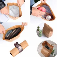  Brown Paper Lunch Bag Reusable Insulated Thermal Cooler Sack Magnetic Closure 