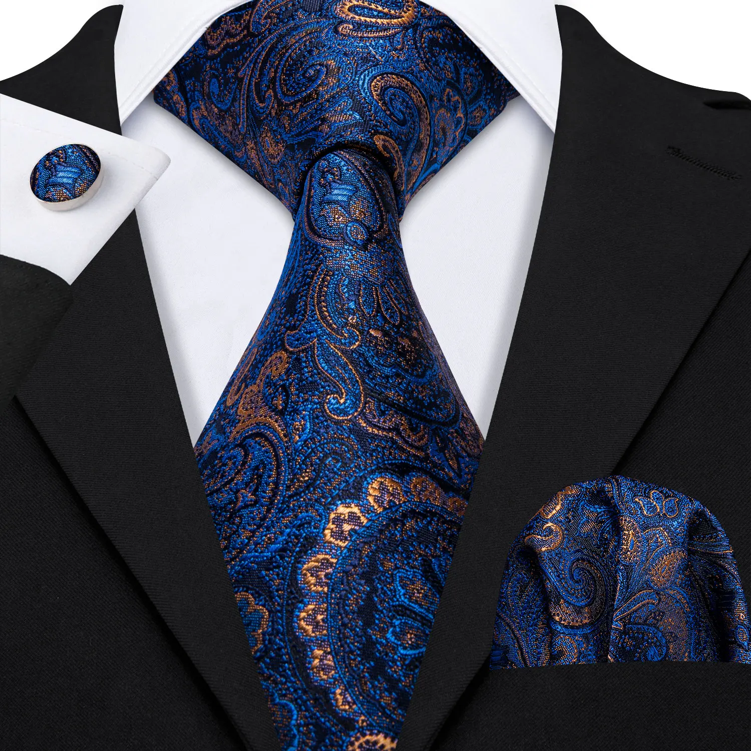 

Barry.Wang Designers Gold Floral Men Ties 8.5cm Wide Silk Tie Hanky Box Set Gifts For Men Wedding Groom Business Necktie LS-5155