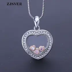 ZJSVER ювелирные изделия из стерлингового серебра 925 пробы, ожерелье с цепочкой, микро-инкрустация в форме сердца, со стразами, кулон, модное
