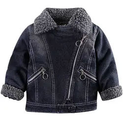 2018 новая детская рубашка для мальчиков и девочек зимняя одежда Детские Диагональ молния джинсовые ягненка кашемировые пальто; детская