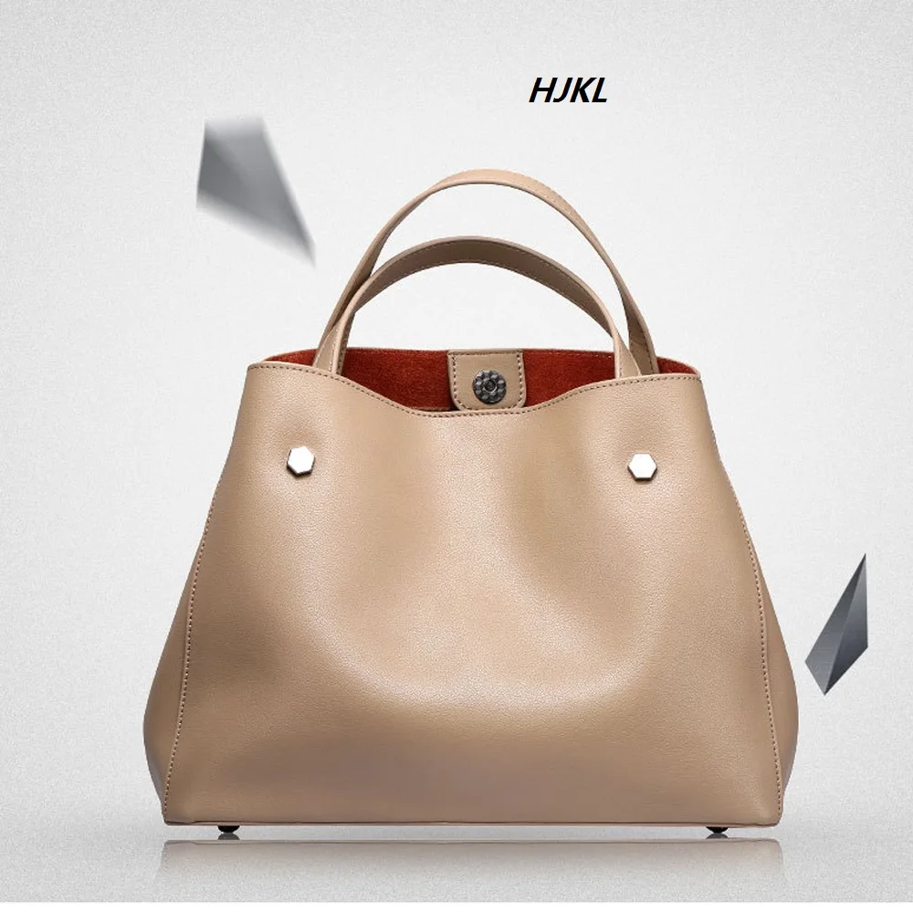 

2019cowhide real leather handbags simple atmosphere ladies bag European and American fashion shoulder portable Messenger bag
