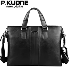 P. Kuone designer marque 100% vachette hommes en cuir véritable sacs à main homme en cuir d’affaires porte-documents sac d’ordinateur portable hommes sacs messenger