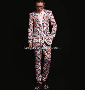 

S-4xl! 2020 Men's Fashion Slim Dj Male Singer Color Printing Suit Jacket Coat Plus Size Costumes Formal Dress Clothing