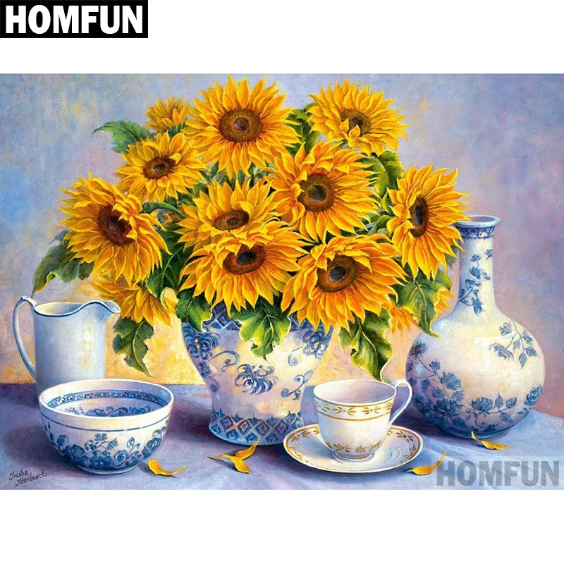 HOMFUN Full Square/Round Drill 5D DIY Diamond Painting &quotSunflower flower&quot Embroidery Cross Stitch Home Decor Gift A04138 | Дом и сад