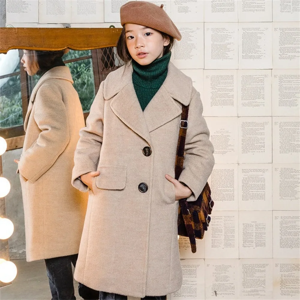 

New Style Winter Coat Big Girls Long Slim Thicken Warm Woolen Coats Teenage Girls Jacket Coat New Arrival for 3-14yrs CA513