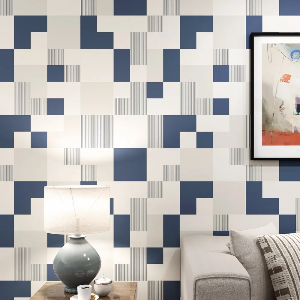 

High Quality Modern 3D Embossed Non-Woven Geometric Lattice Pattern Designs Wallpaper Living room Bedroom Decoration Wall paper