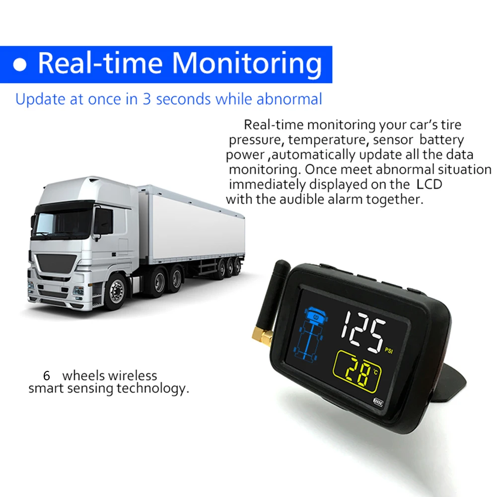 CAREUD DC8V-DC30V универсальные автомобили Грузовики TPMS беспроводной системы контроля давления в шинах+ 6 шины для колес внешний сенсор ЖК-дисплей