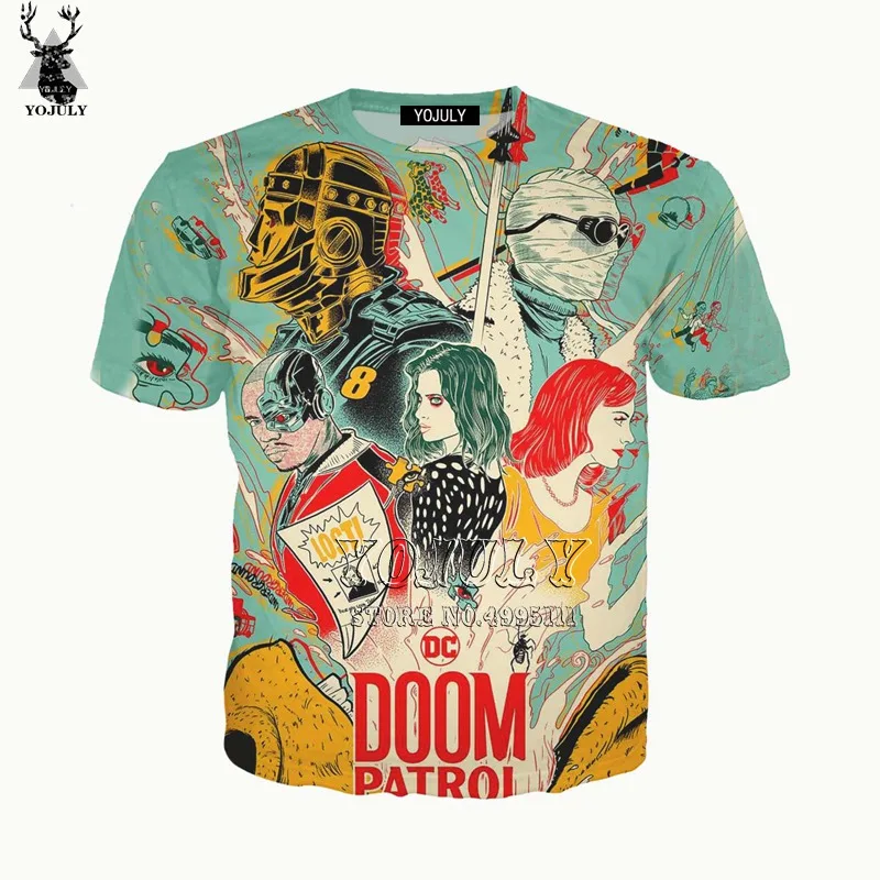 

YOJULY 3D Print Men Women DC Moive Doom Patrol Spiderman Robotman Clifford Casual O-neck Harajuku T-shirt Tshirt Streetwear A523