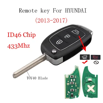 

3 Button Remote Key Fob 433Mhz Transponder ID46 Chip For Hyundai New IX35 IX25 IX45 Elantra Santa Fe TOY40 Blade Fob Control