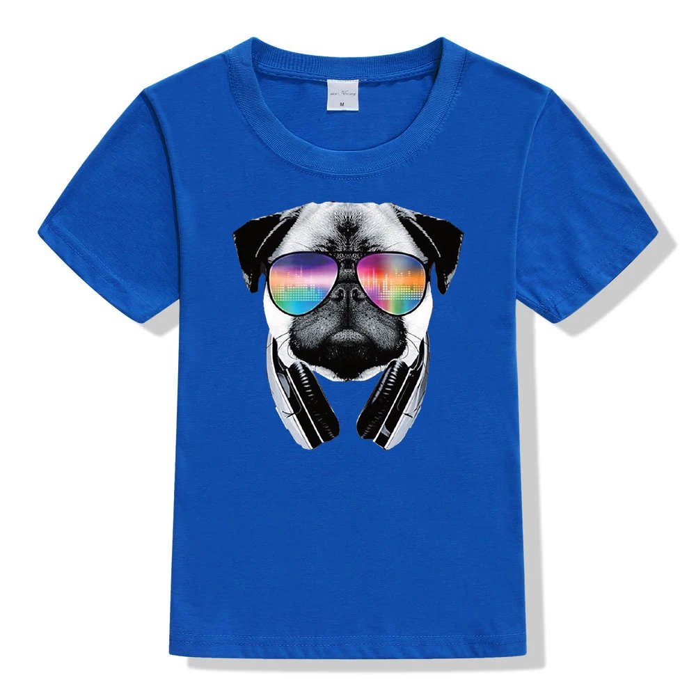 8 цветов, модная дизайнерская детская футболка, забавная классная футболка с диджеем, собакой, Мопсом для мальчиков и девочек-подростков, унисекс, Повседневная Уличная одежда, топ, футболка для малышей - Цвет: 44C3-KSTBU-