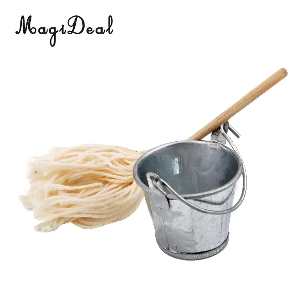 MagiDeal 1/12 Dollhouse Miniature Kitchen Garden Mop Bucket for Kid Hands-On Ability Pretend Play Early Education Furniture Toy 