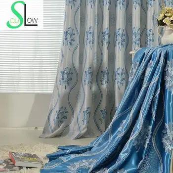

Slow Soul Purple Coffee Blue European Jacquard Plant French Window Europe Curtains Tulle Cortina For Living Room Kitchen Bedroom