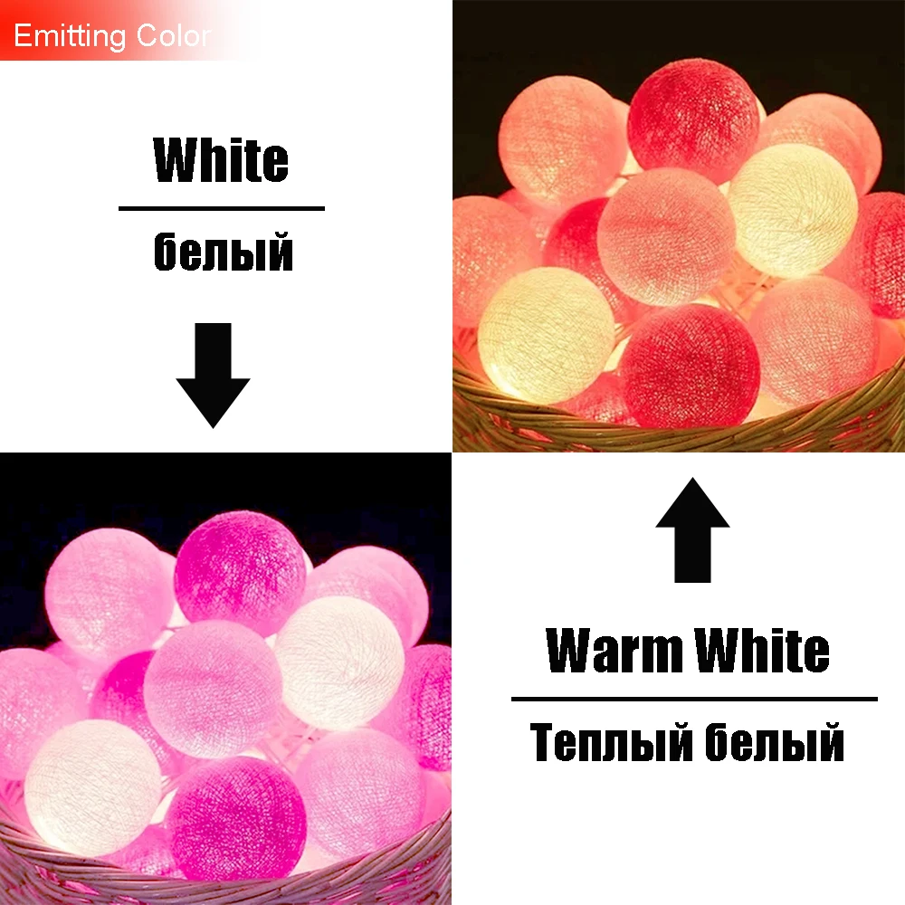 3-4Meter Led Light string 20Leds Holiday lights 3.5cm/5cm Pink Ball Garlands Christmas Wedding Decoration Bedroom Wall Use TR