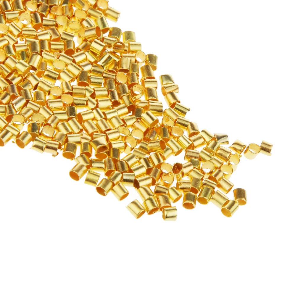1200 Pieces Silver Gold Plated Copper Crimp Tube End Beads Jewelry Findings 2x2mm