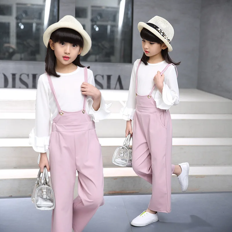 

Children's Garment Children's Garment Spring New Pattern Girl Twinset Salopettes Lace Cuff Dress Two Pieces Kids Clothing Sets
