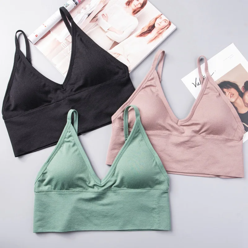 

Women Bra French Triangle Cup Adjustable Shoulder Strap Deep v Underwear Solid Color One-Piece Padded Tube Top