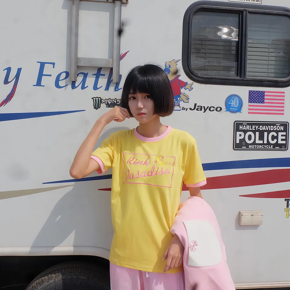 Корейские женские фиолетовые футболки Ulzzang Harajuku, японские мягкие топы с вышивкой Sister Moon, цветные футболки с коротким рукавом для девочек