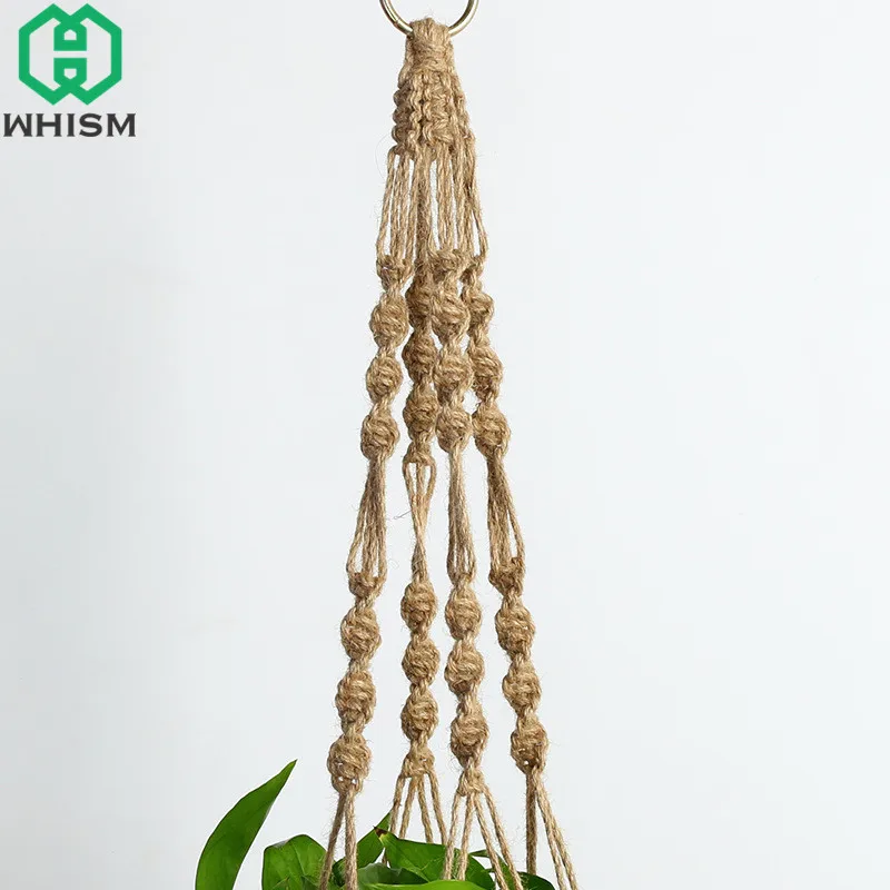 WHISM Hanging Basket Rope Macrame Plant Hanger Planter Holder Vintage Knot Flower Basket Display Garden Flower Pot Lifting Ropes