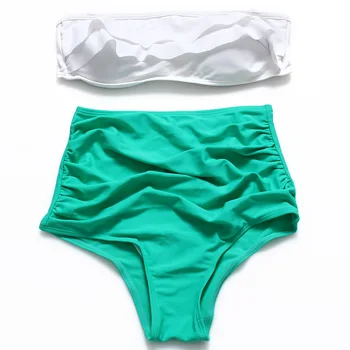 

Off Shoulder Bikinis Cute Bandeau Lady High Waist bikini Swimwear Women Padded Swimsuit Ruffle Female Beachwear 2018 biquin