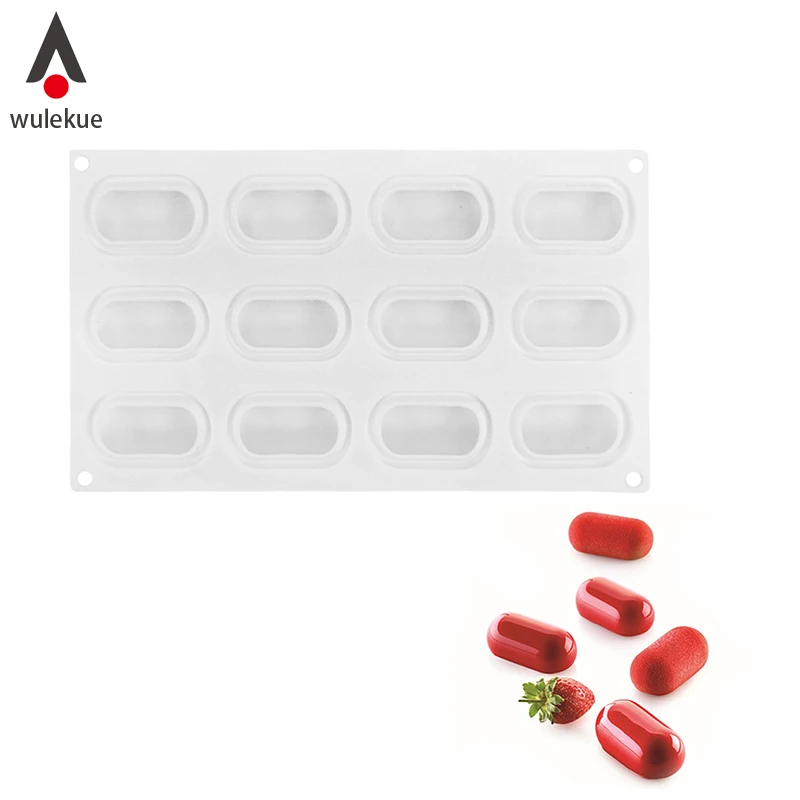 

Wulekue Silicone 12-piece Oval Cake Mold DIY Chocolate Mousse Dessert Bakeware 3D Candy Mould Non-stick Baking Decoration Tools