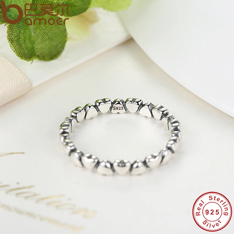 Bamoer 925 Sterling Silver Forever Love Heart Finger Ring Original Jewelry Gift Stackable Bague Korean Jewelry PA7108