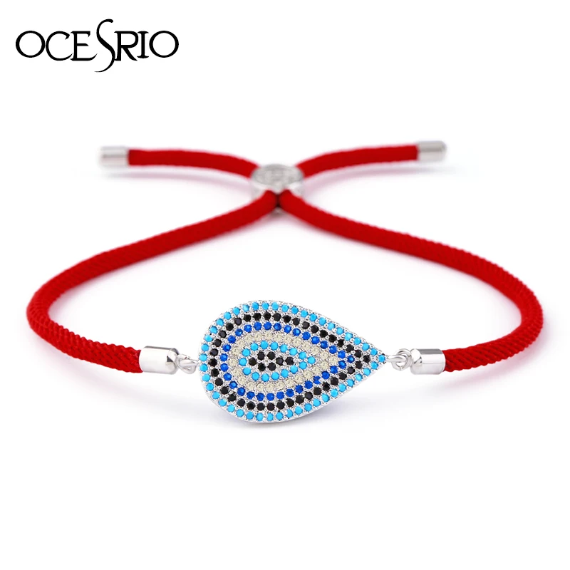 

OCESRIO Bohemian Red String Bracelets for Women Zircon CZ Rope Turkish Blue Evil Eye Bracelet bijoux femme Boho Jewelry brt-b11