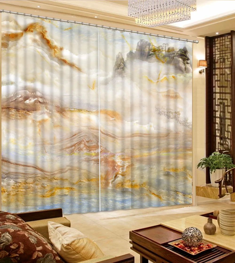

Chinese Curtains For Bedroom mountain jade 3D Window Curtain Blackout Modern Sheer Curtains Custom any size