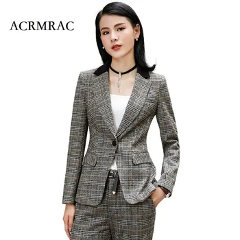

ACRMRAC Women suits Slim Plaid Thick section jacket Pants 2-piece set OL Formal Women pants suits Womens business suits