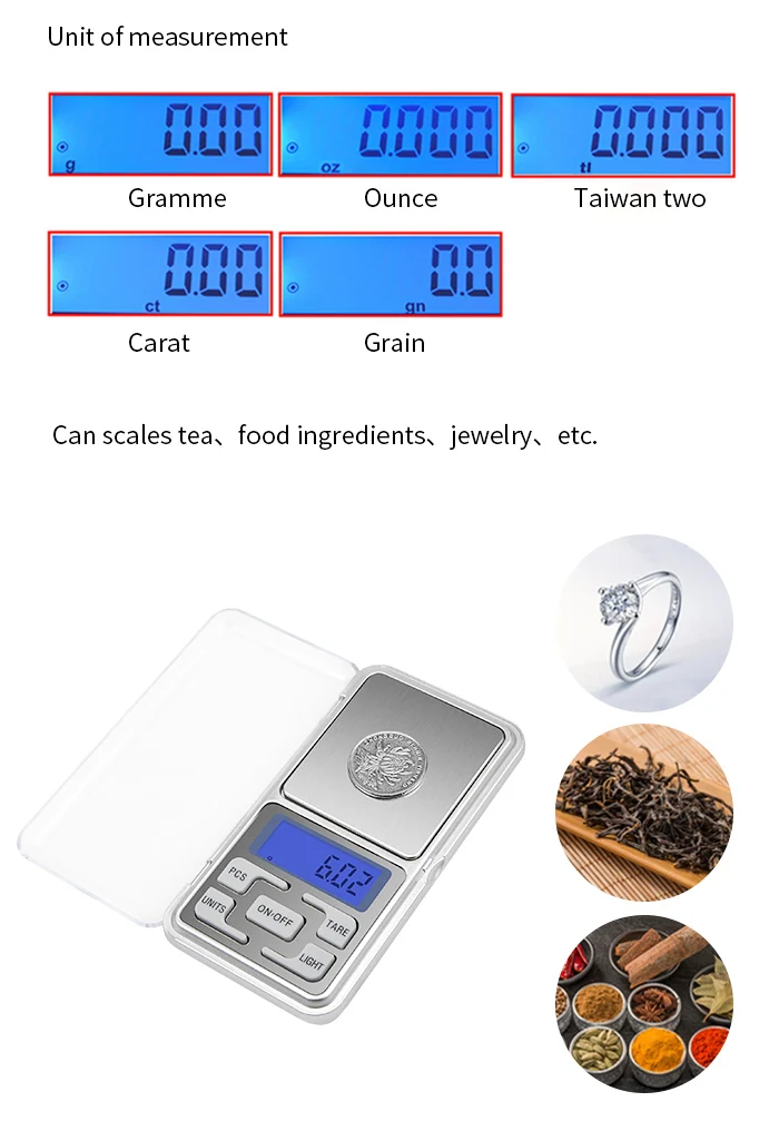 Kitchen Scale Digital Jewelry 200/500g 0.01g High Accuracy Backlight LCD Display Mini Pocket Powder Medicine Gram Baking Weigh