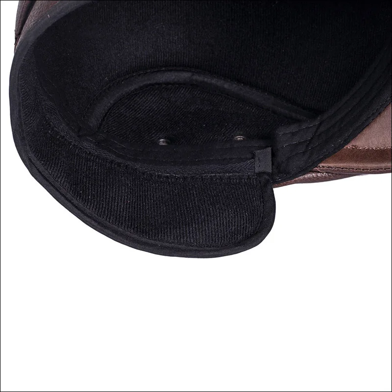 black beret for men HL042 Men's Real Genuine Cow Leather Baseball Hat Brand Newsboy Beret Winter Warm Caps With Ear Flap mens military beret