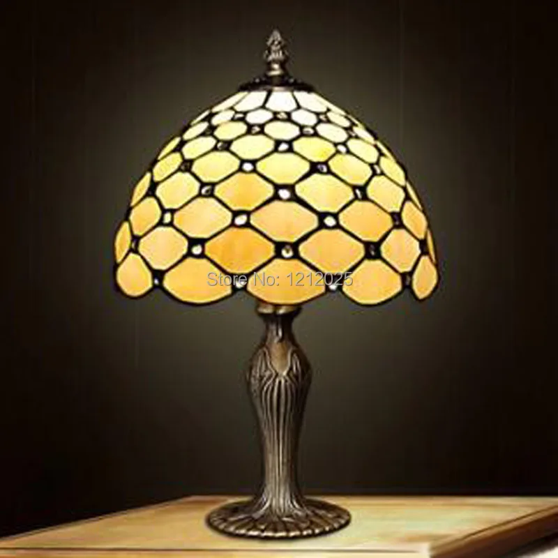 Antique Tiffany Style Beads Table Lamp Bedroom Bedside Lights Antique Tiffany Style Beads Table Lamp Bedroom Bedside Lights Stained Gl Lampshade Indoor Lighting Hand Crafts Decor W25cm