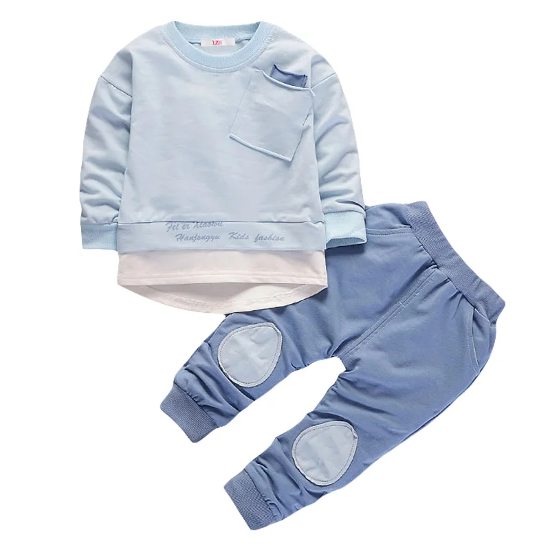 Одежда для новорожденных мальчиков коллекция года, осенне-зимний комплект одежды для маленьких девочек, комплект из 2 предметов Детский костюм для младенцев, одежда для малышей - Цвет: Blue