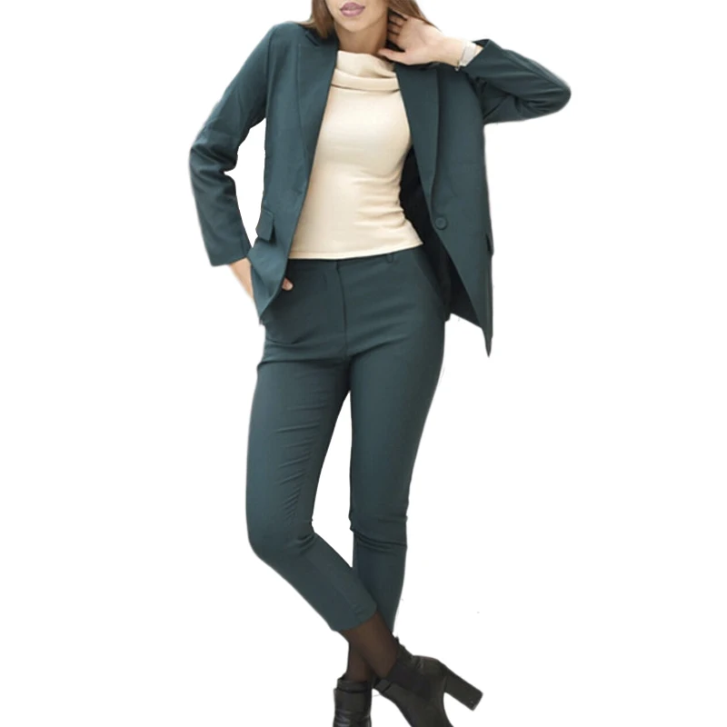 

BGTEEVER Women Pencil Pant Suits 2 Two Piece Set Work Blazer Jacket+ Elactic Pencil Trouser Office Lady Suit 2018 Spring