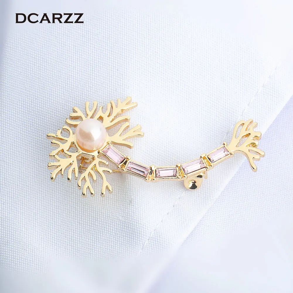 

Neuron Pin wiht Pink Pearl and Crystals Medical Jewelry,the Brain Nerve Cell Brooch Chemistry Jewelry Gift for Doctor/Nurse Pin