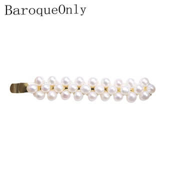 

Baroqueonly hand made freshwater 14K gold plated pearl barrette hairpin hair accessories fine jewelry sweet for girl gift CA