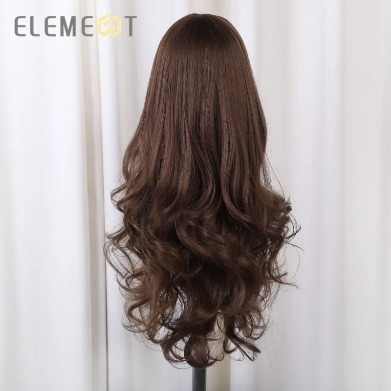 Elemento peluca sintética larga de 24 pulgadas con flequillo moda Natural onda Cosplay pelucas de fiesta para mujeres media peluca Cap envío gratis