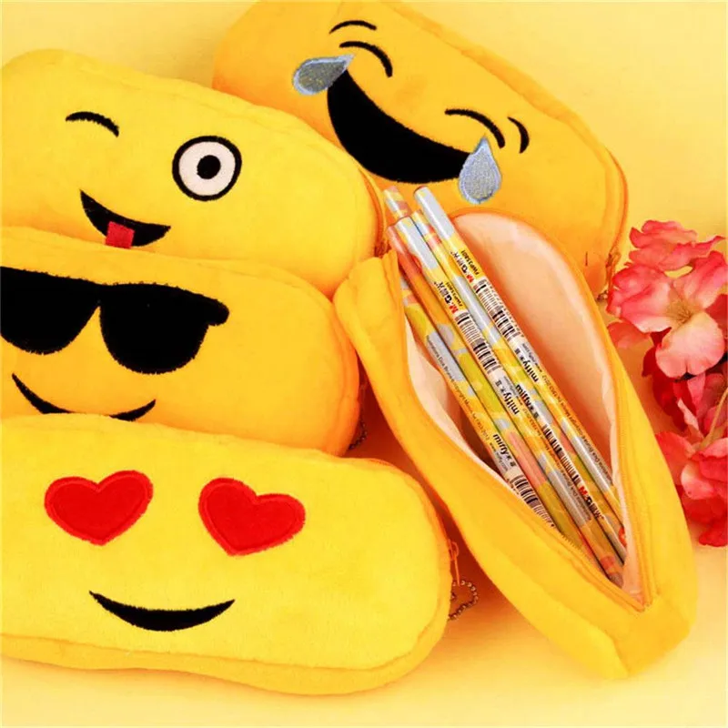 1Pcs Novelty Expression Emoji Student Pencil Case Soft Material