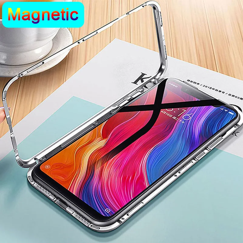 

Phone Back Protective Glass Case for Xiaomi Mi 8 Lite A2 9 SE Play 360 Full Metal Frame Magnetic Case for Redmi 6A Note 6 5 7