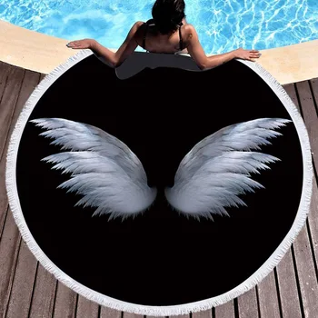 

Summer Microfiber Round Beach Circle Fairy Cupid Wings Print Shower Bath Towels Yoga Mat Blanket toalla de playa redonda 40