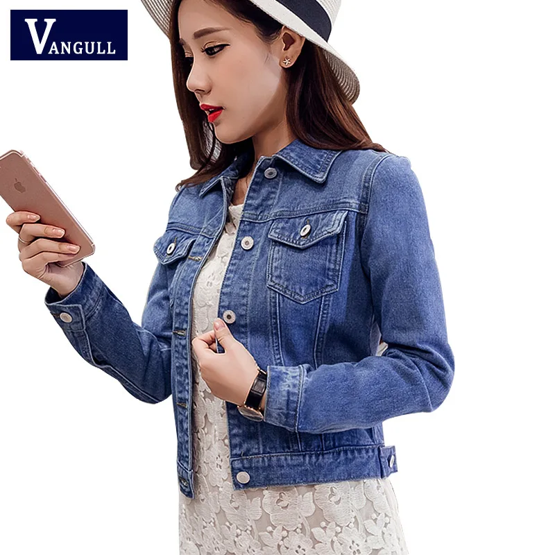 Best  Denim Jacket Women Short Jeans Overcoat Ladies Jackets Tops Turn Down Collar Slim White Black Jeans