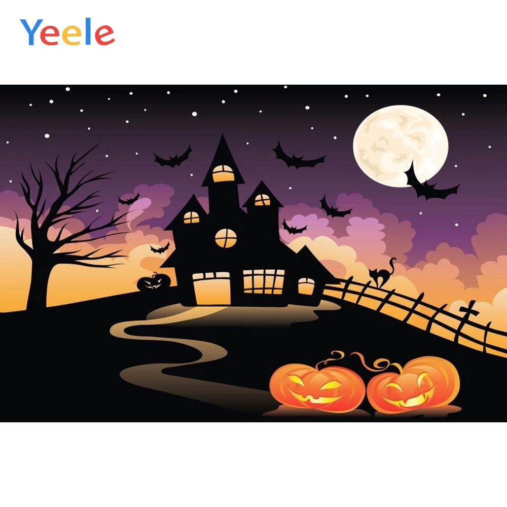 

Yeele Vinyl Pumpkin House Bat Children Happy Halloween Party Photography Background Night Photocall Backdrop For Photo Studio