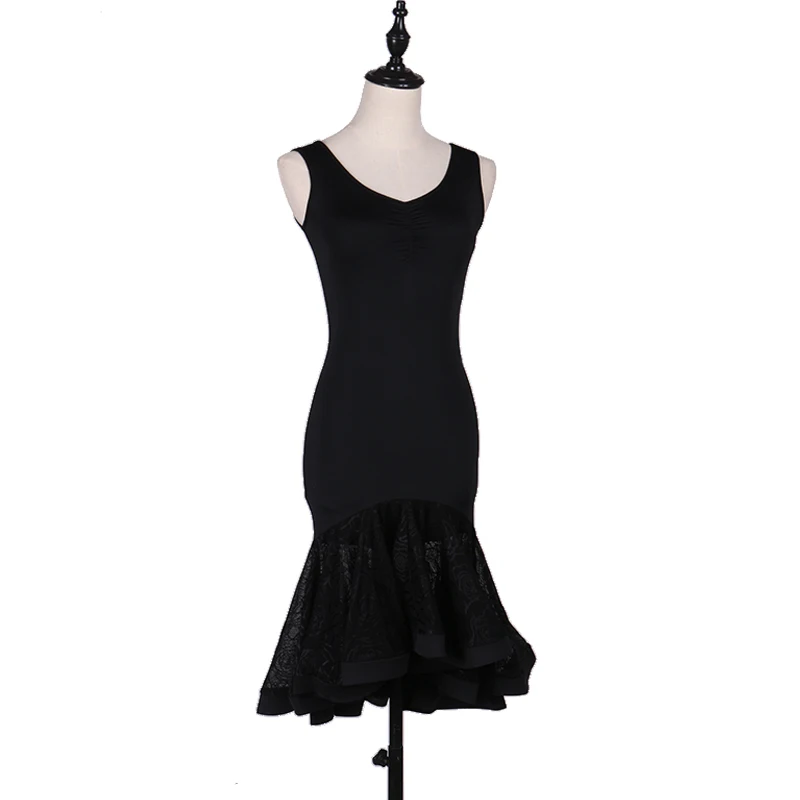 

Black Dance Dress For Women Sexy Backpack With Buttock Lace Ruffles Flamengo Rumba Salsa Dress Customized Latin Dress VDB405