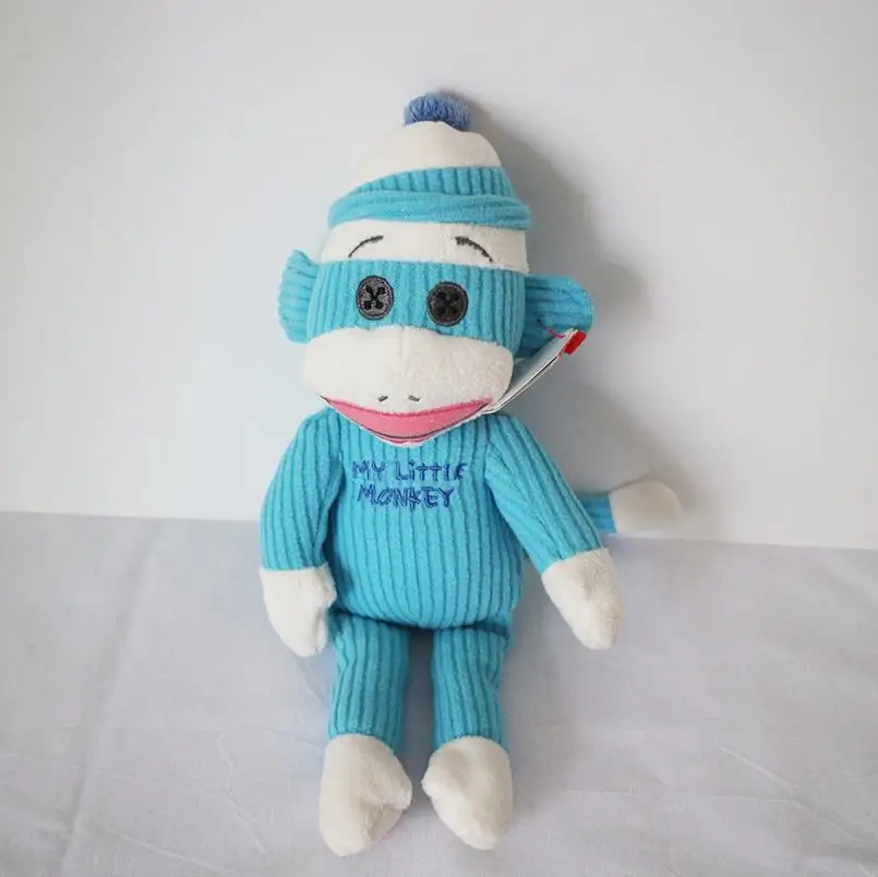 10" Ty Beanie Babies My Little Sock Monkey Blue Retired With Tag Plush