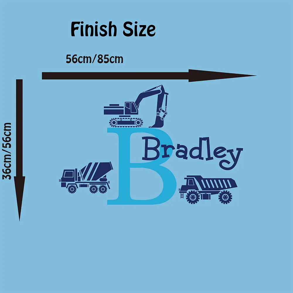 Custom Name Construction Truck Crane Wall Decal Boy Room Personalized Name Construction Vehicle Wall Sticker Play Room Vinyl Art (1)