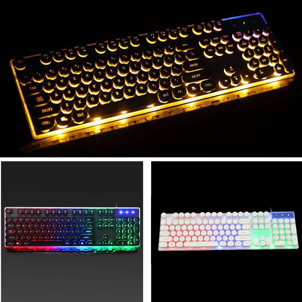 

NEW Cool Gaming Keyboard Retro Round Glowing Keycap Metal Panel Backlit USB Wired Metal Panel Illuminated Border Waterproof