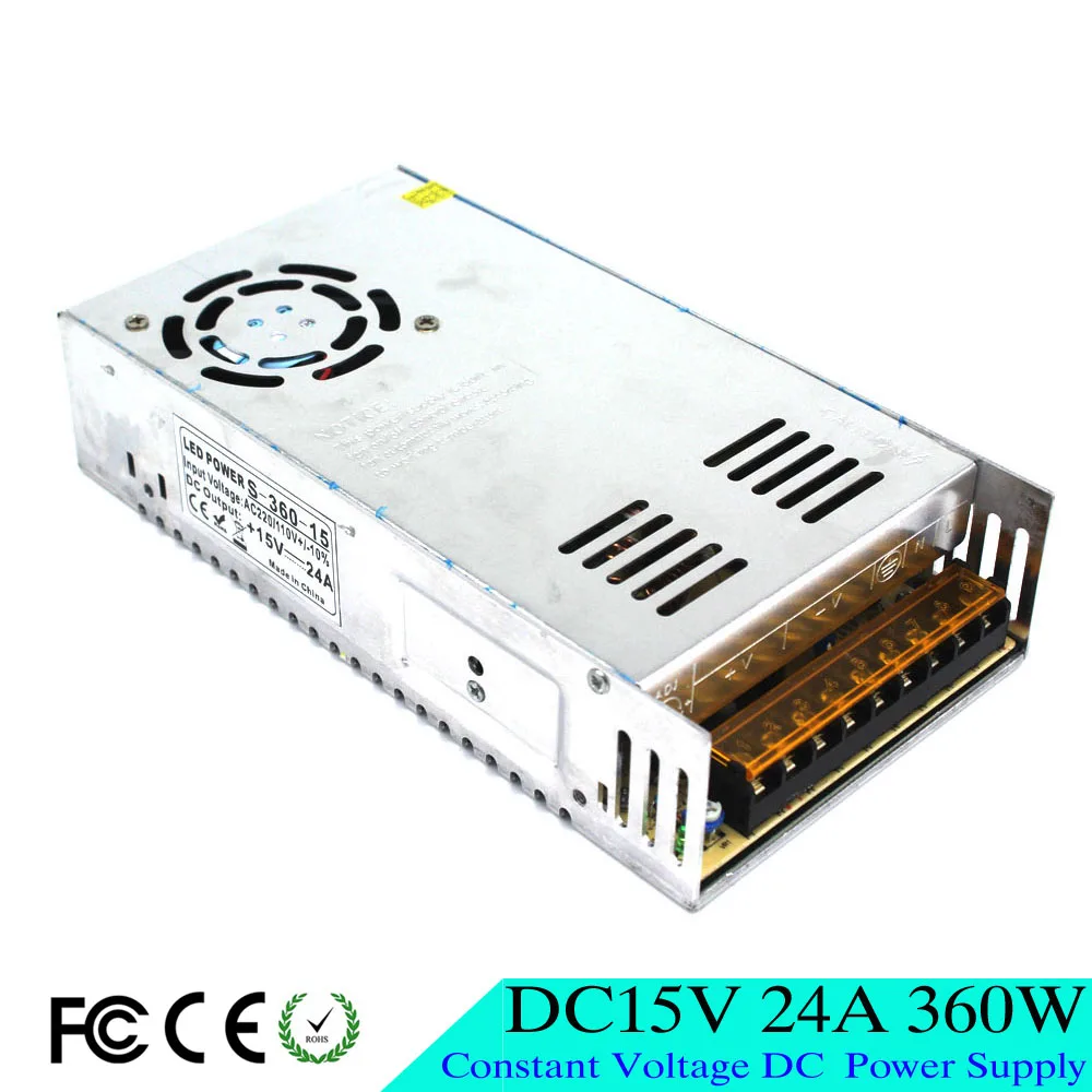Переменный источник питания постоянного тока DC15V 24A 360w светодиодный