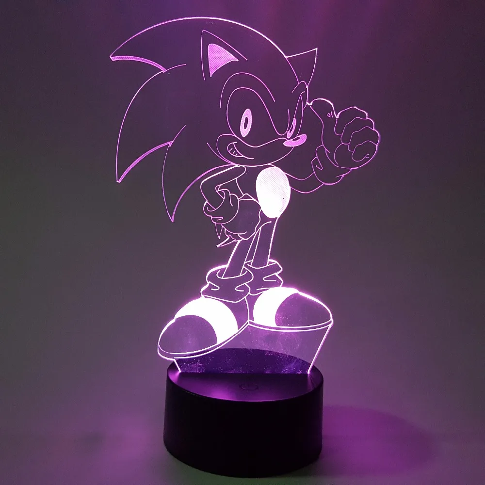 Sonic The Hedgehog 3D свет в ночь визуальную иллюзию LED RGB Изменение Ночная Sonic фигурку 3D Новинка свет для дети