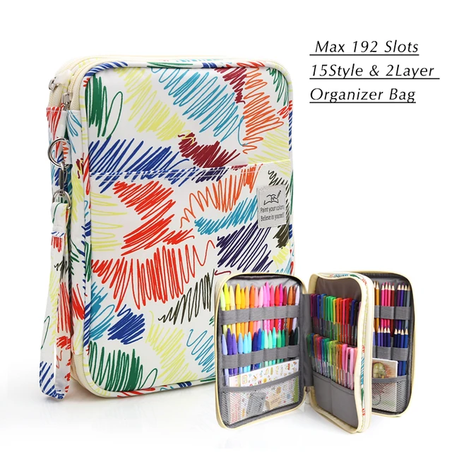 Large Capacity 96 / 192 Slots Multi-Layers Zipper Pen Organizer Bag for  Artist