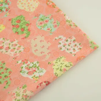 

Flowers and Leaf Design Printed Cotton Fabric Quilting Bedding Pink Color for Scrapbooking Patchwork Sewing Teramile Baby Cloth