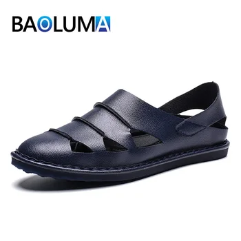 

Men's Summer Sandals Genuine Leather Cowhide Men Sandals Quality Beach Slippers Casual Sneakers Mesh Slip On Outdoor Beach Shoe